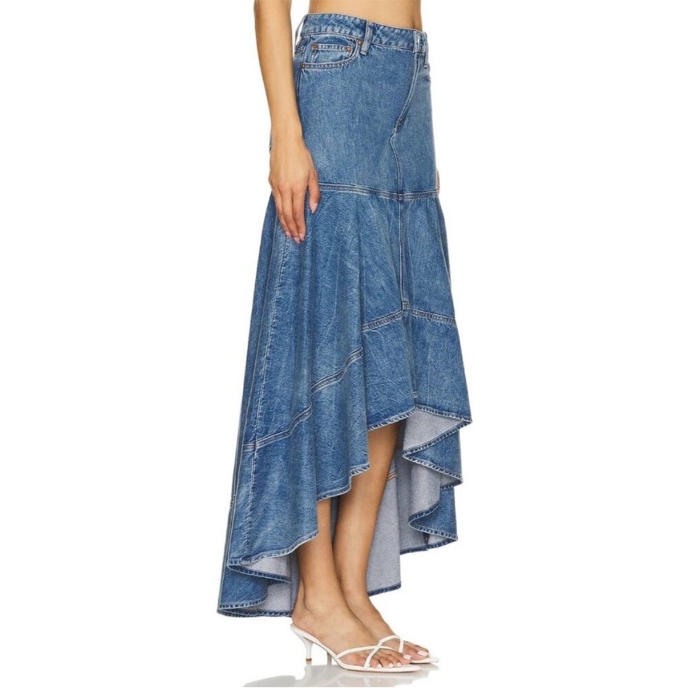 Alice + Olivia Jeans Donella High Low Denim Skirt Brooklyn Blue Size 25 - Picture 13 of 14